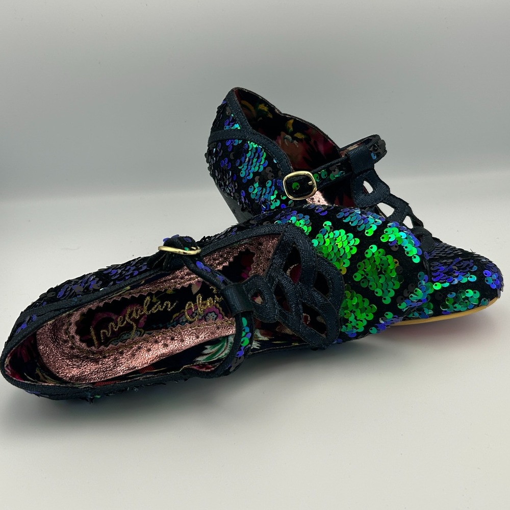 Irregular Choice Green Blue Sequin Party Heels Holiday Christmas Mermaid Oz -6.5 - Picture 7 of 16